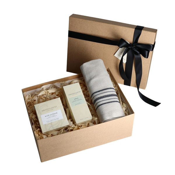 Bath-Time Pamper: Glass Candle, Eden Bath & Body Oil with Cotton Hand Towel