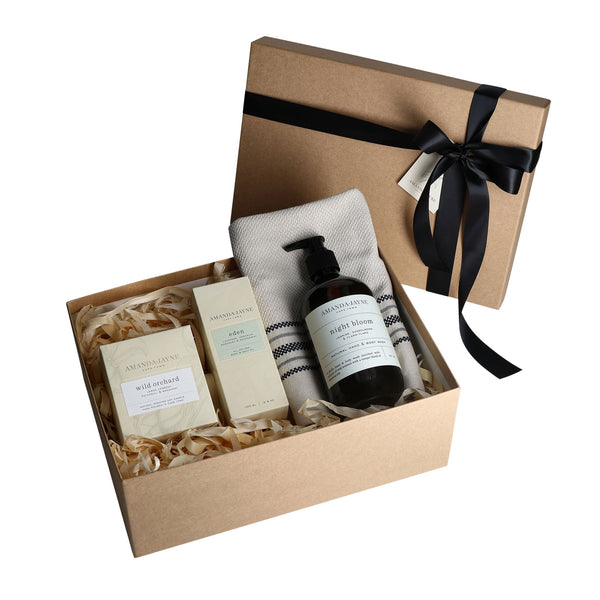 Bath-Time Pamper: Glass Candle, Eden Bath & Body Oil, Hand & Body Wash with Cotton Hand Towel